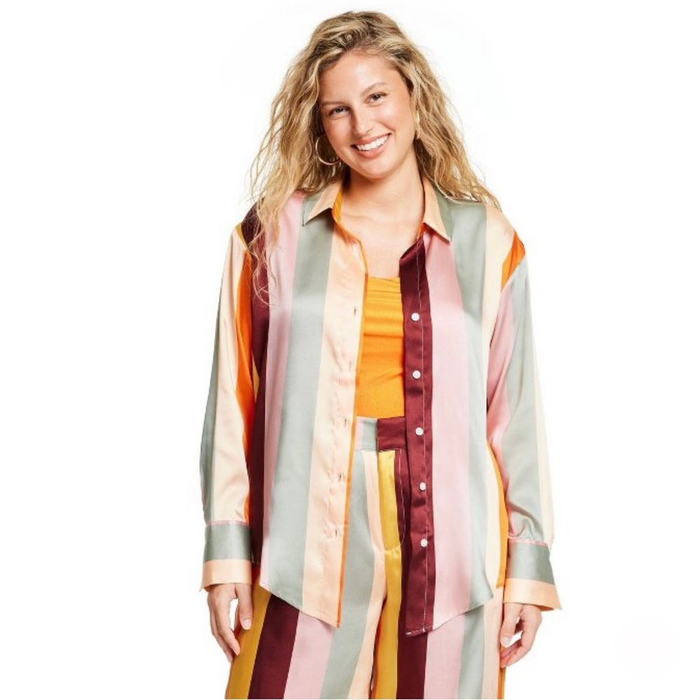 ⏳LAST DAY⏳ NWT FeNoelxTarget Mixed Vertical Stripe LongSleeve ButtonDown-XS - Picture 3 of 7